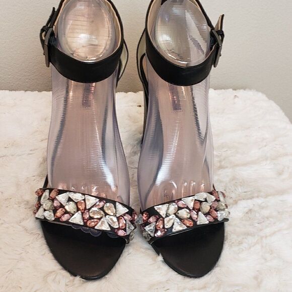 BCBGeneration Jeweled Ankle Strap Black Heels Size 9 - Picture 2 of 11
